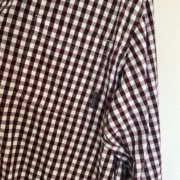 Columbia Brown White Checks Long Sleeve Button Down Shirt Men's L Outdoor Camp - Picture 5 of 6